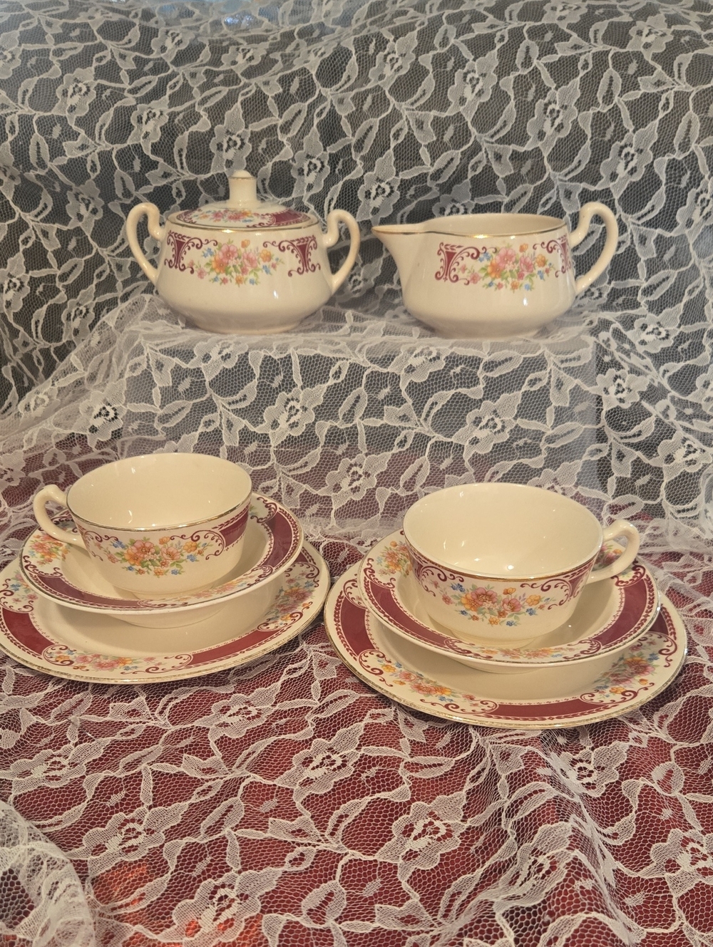 Brittany Vintage Homer Laughlin Brittany Majestic Set Sugar Bowl Creamer Tea Set